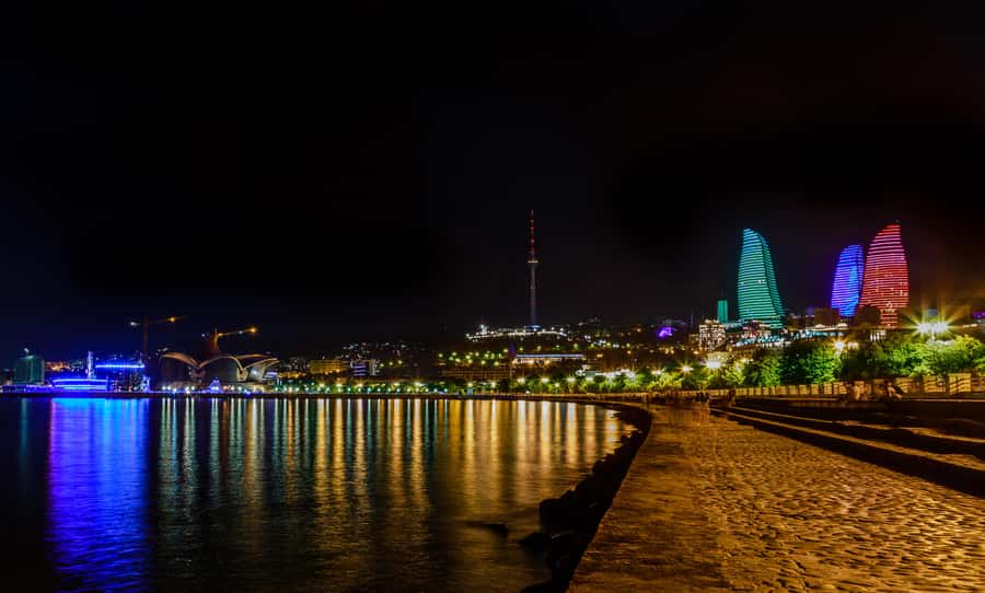 Panoramic Night Baku with Azerbaijan Tour - Flame Towers after dark